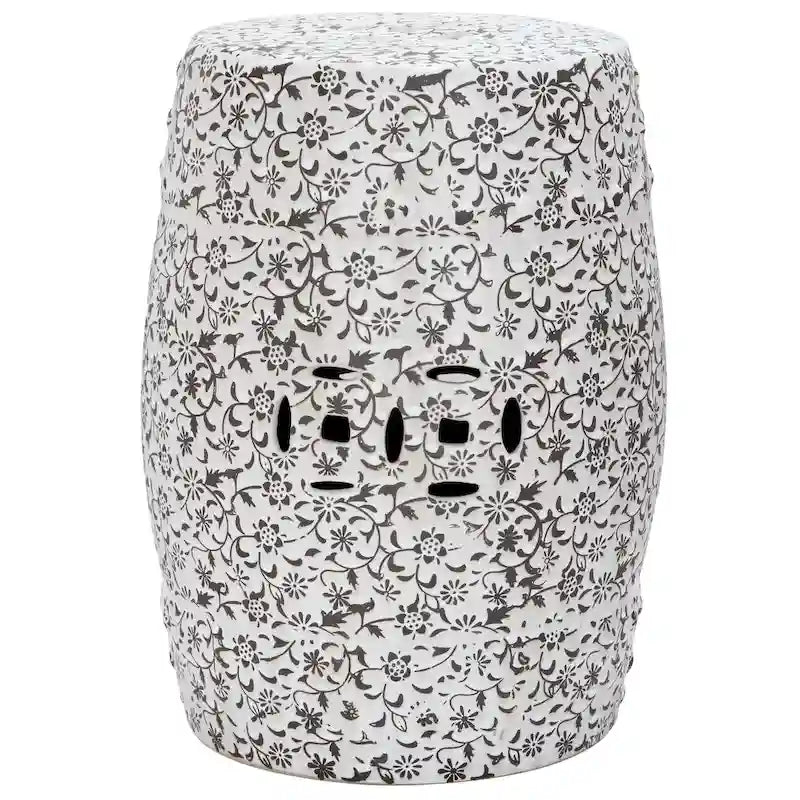 SAFAVIEH Paradise Chrissoula Scrolls White Ceramic Decorative Garden Stool