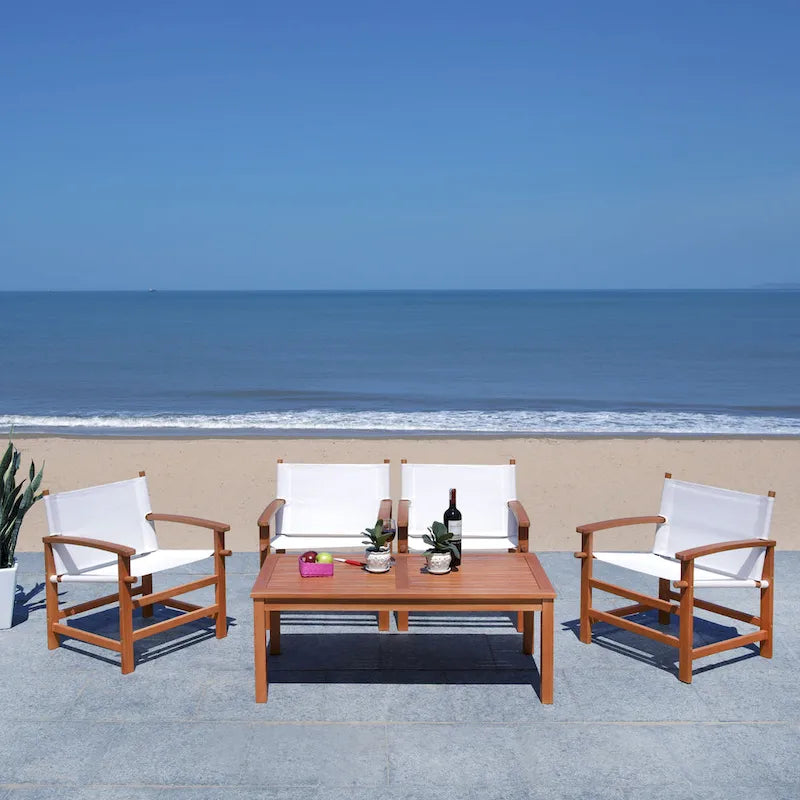 5-Piece Eucalyptus Wood Patio Dining Set for 4 People 4 Armchairs 1 Table