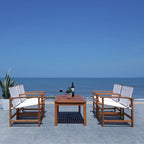 5-Piece Eucalyptus Wood Patio Dining Set for 4 People 4 Armchairs 1 Table