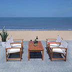 5-Piece Eucalyptus Wood Patio Dining Set for 4 People 4 Armchairs 1 Table