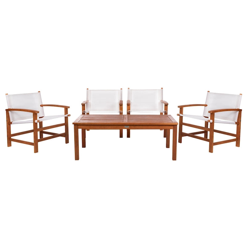 5-Piece Eucalyptus Wood Patio Dining Set for 4 People 4 Armchairs 1 Table
