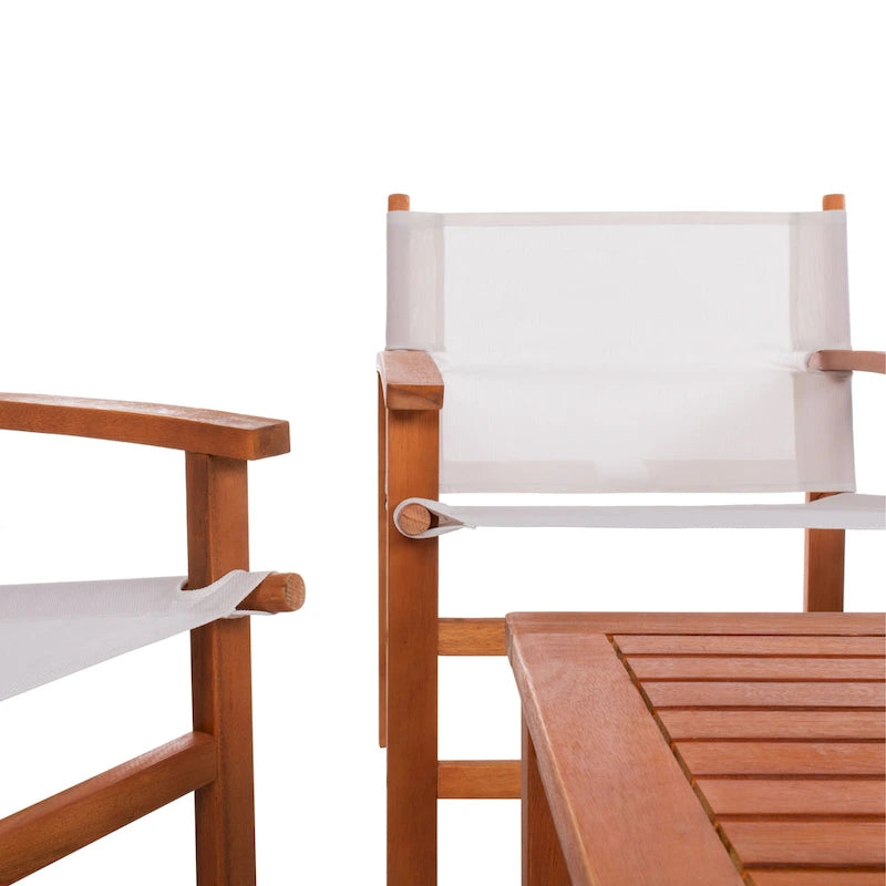 5-Piece Eucalyptus Wood Patio Dining Set for 4 People 4 Armchairs 1 Table