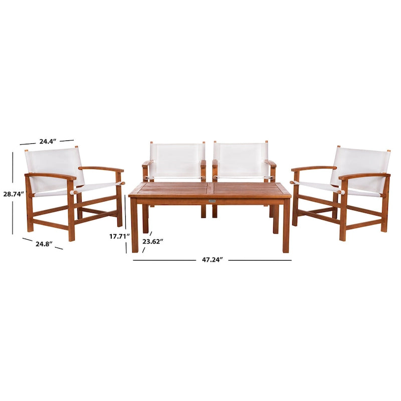 5-Piece Eucalyptus Wood Patio Dining Set for 4 People 4 Armchairs 1 Table