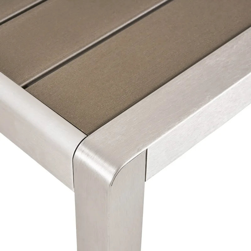 5-Piece Aluminum Dining Set Silver for 4 People Faux Wood Table 4 Chairs