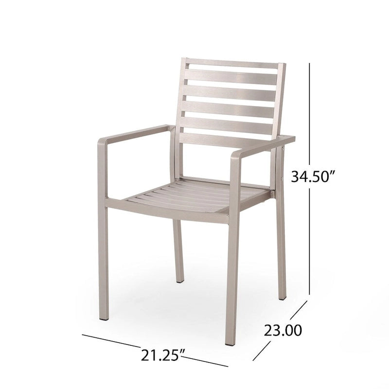 5-Piece Aluminum Dining Set Silver for 4 People Faux Wood Table 4 Chairs