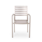5-Piece Aluminum Dining Set Silver for 4 People Faux Wood Table 4 Chairs