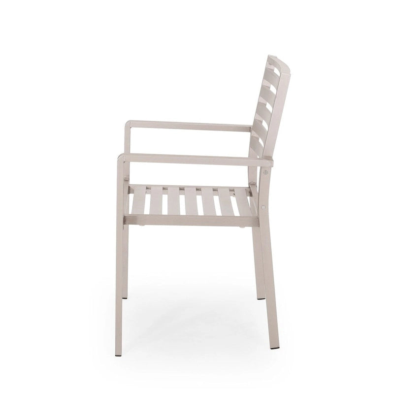 5-Piece Aluminum Dining Set Silver for 4 People Faux Wood Table 4 Chairs
