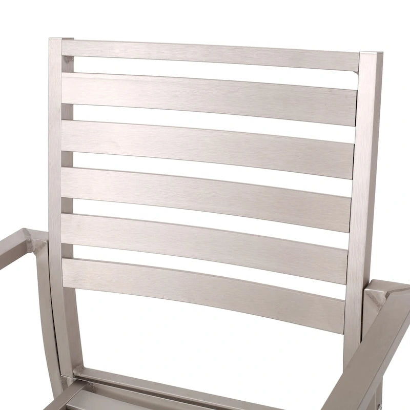 5-Piece Aluminum Dining Set Silver for 4 People Faux Wood Table 4 Chairs