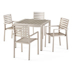 5-Piece Aluminum Dining Set Silver for 4 People Faux Wood Table 4 Chairs