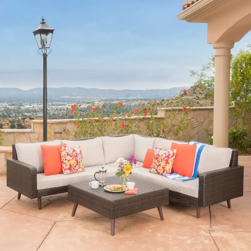 4-Piece Wicker Sectional Sofa Set with Cushions 1 Corner 2 Ends 1 Table