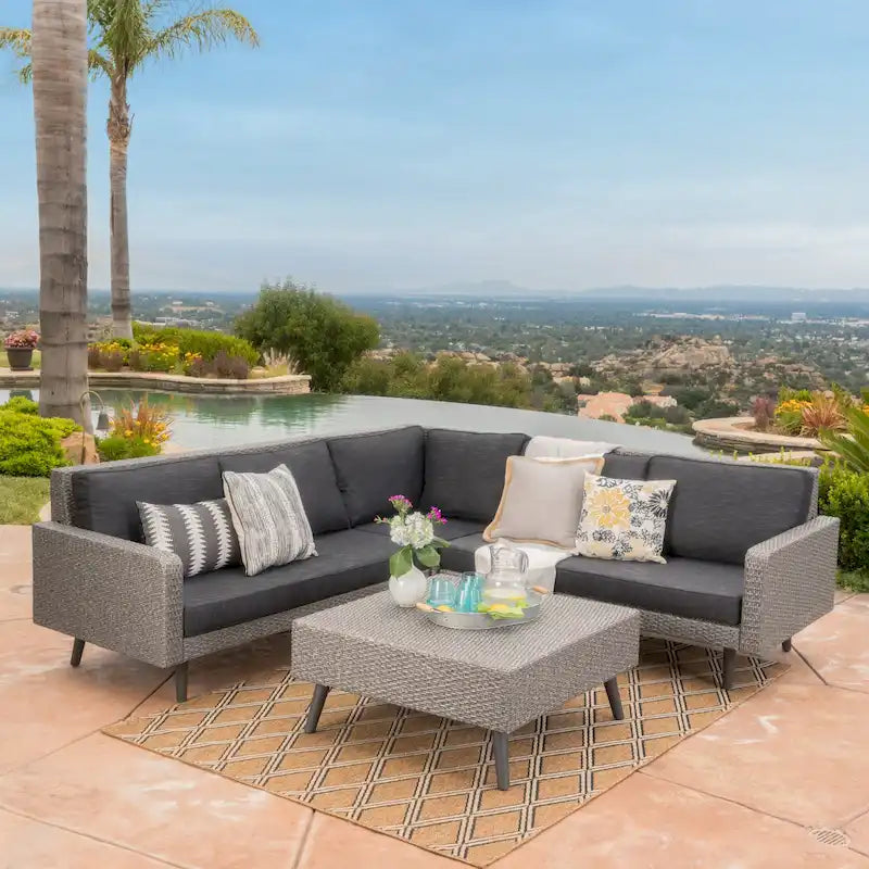 4-Piece Wicker Sectional Sofa Set with Cushions 1 Corner 2 Ends 1 Table