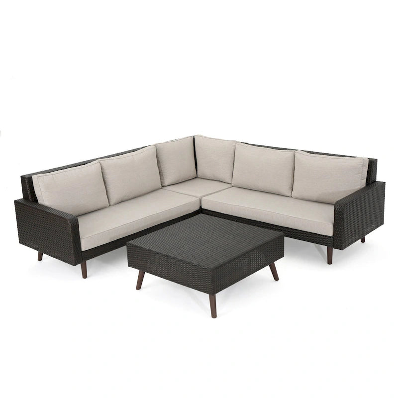 4-Piece Wicker Sectional Sofa Set with Cushions 1 Corner 2 Ends 1 Table