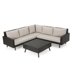 4-Piece Wicker Sectional Sofa Set with Cushions 1 Corner 2 Ends 1 Table