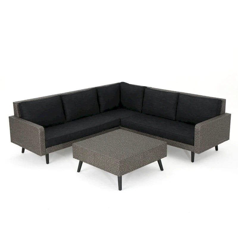 4-Piece Wicker Sectional Sofa Set with Cushions 1 Corner 2 Ends 1 Table