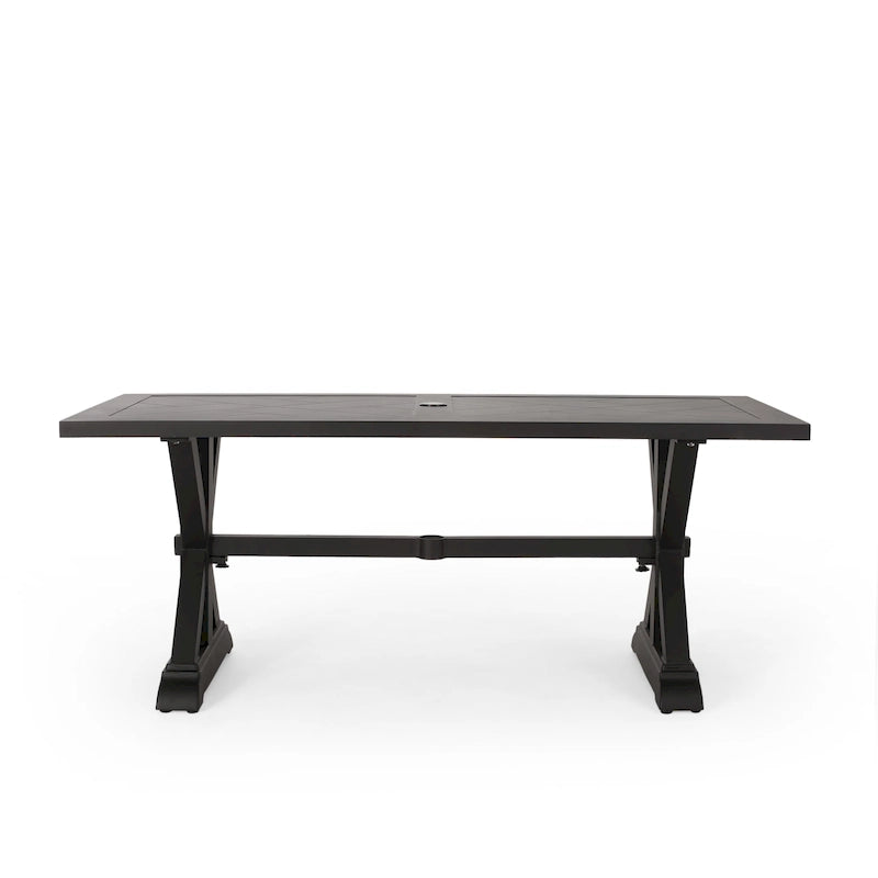 Outdoor Aluminum Dining Table Antique Matte Black with Umbrella Hole