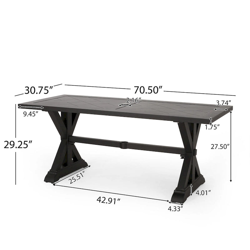 Outdoor Aluminum Dining Table Antique Matte Black with Umbrella Hole
