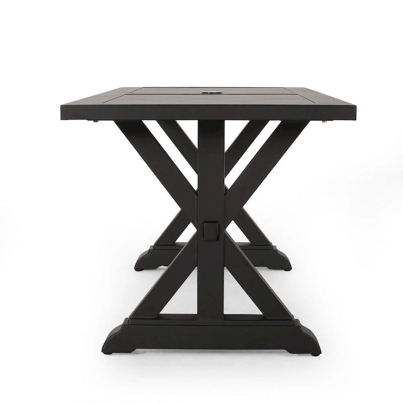 Outdoor Aluminum Dining Table Antique Matte Black with Umbrella Hole