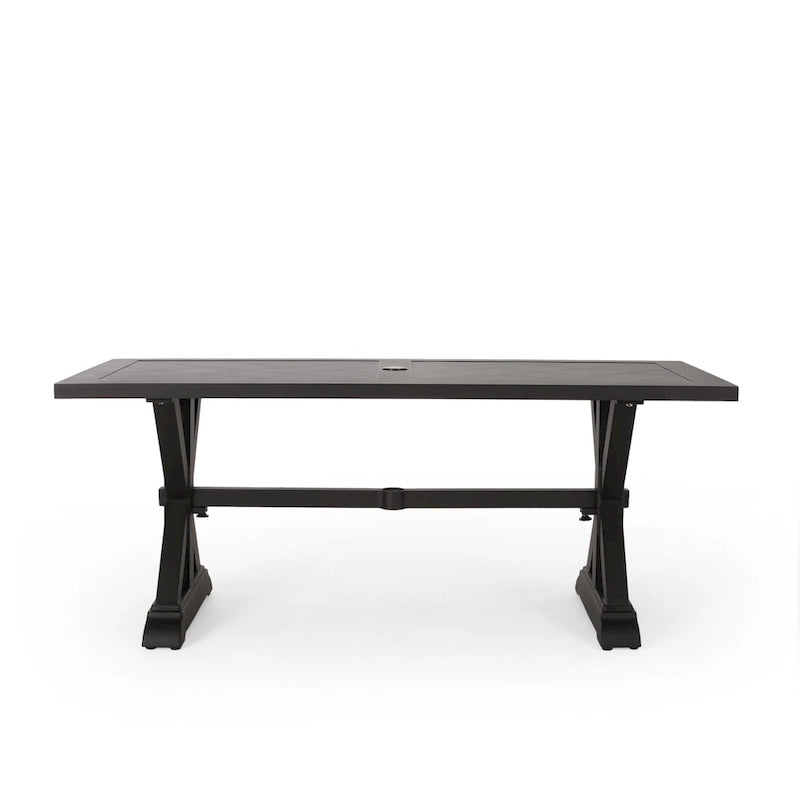 Outdoor Aluminum Dining Table Antique Matte Black with Umbrella Hole