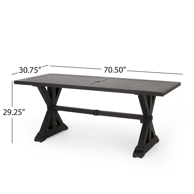 Outdoor Aluminum Dining Table Antique Matte Black with Umbrella Hole