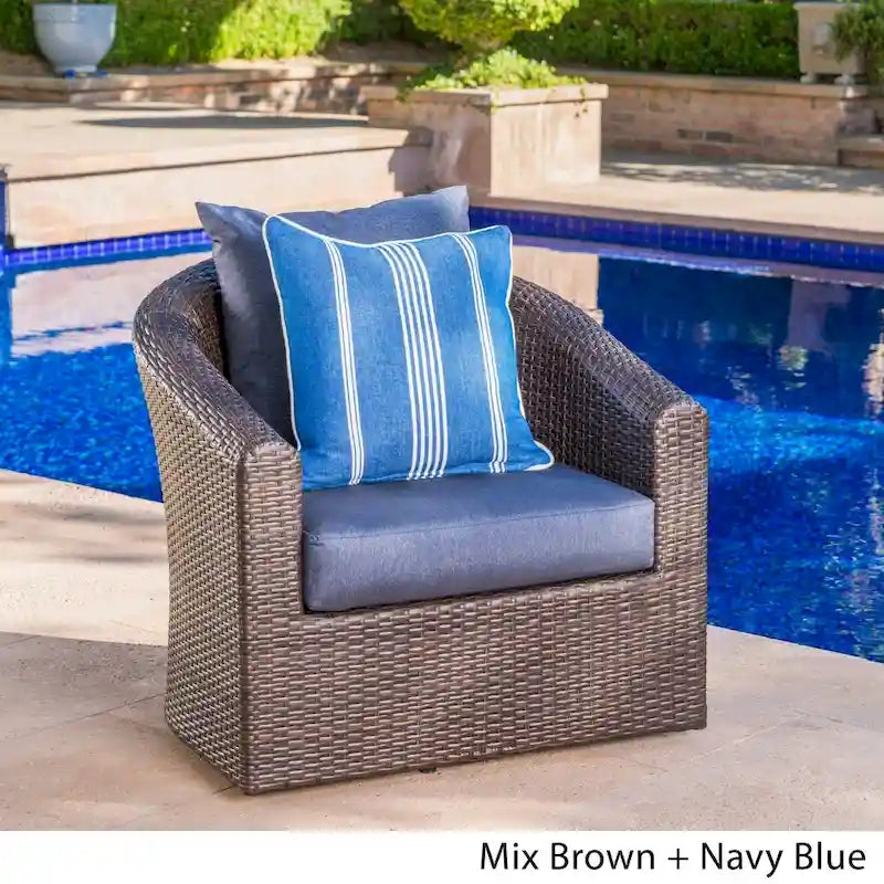 Wicker and Aluminum Swivel Club Chair Brown with Cushion Weather-Resistant