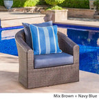Wicker and Aluminum Swivel Club Chair Brown with Cushion Weather-Resistant
