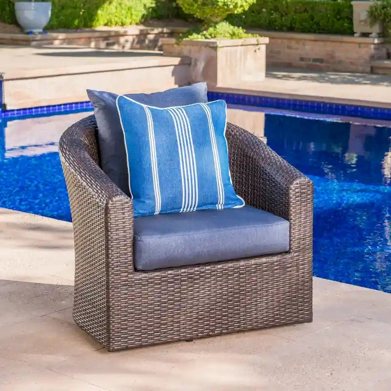 Wicker and Aluminum Swivel Club Chair Brown with Cushion Weather-Resistant