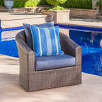 Wicker and Aluminum Swivel Club Chair Brown with Cushion Weather-Resistant