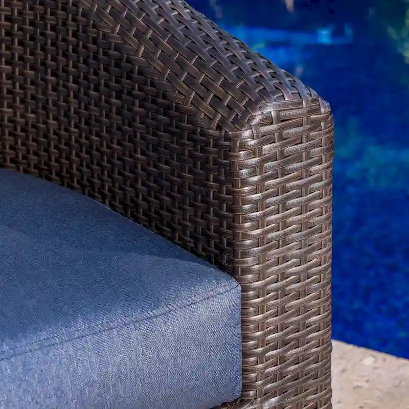 Wicker and Aluminum Swivel Club Chair Brown with Cushion Weather-Resistant