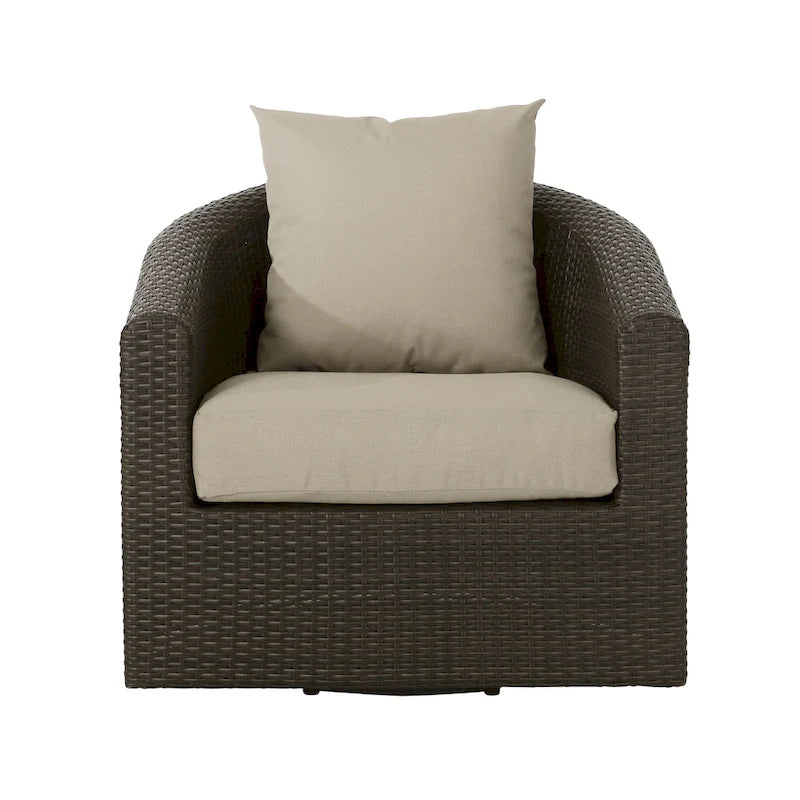 Wicker and Aluminum Swivel Club Chair Brown with Cushion Weather-Resistant