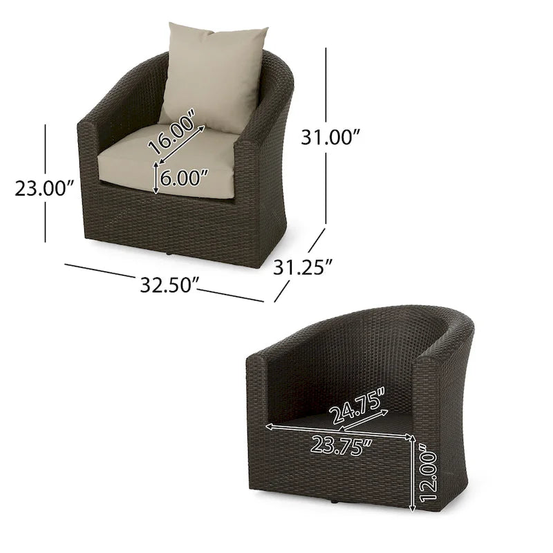 Wicker and Aluminum Swivel Club Chair Brown with Cushion Weather-Resistant