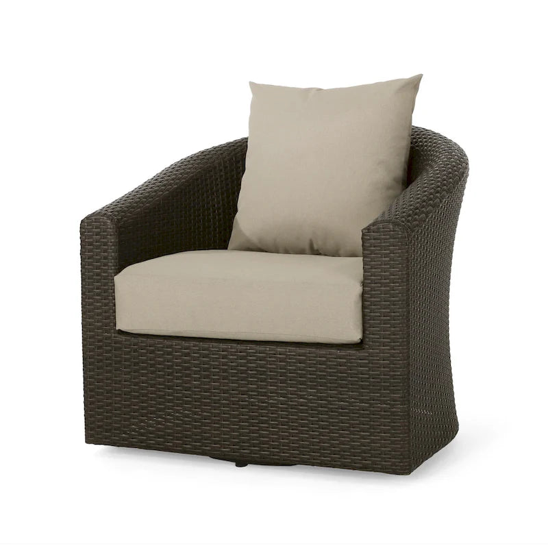 Wicker and Aluminum Swivel Club Chair Brown with Cushion Weather-Resistant