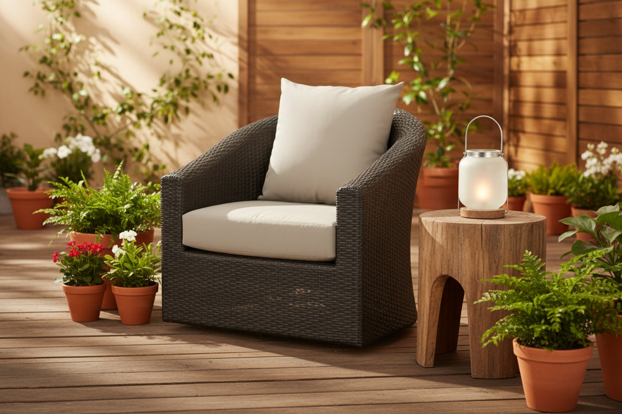 Wicker and Aluminum Swivel Club Chair Brown with Cushion Weather-Resistant