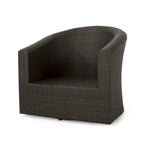 Wicker and Aluminum Swivel Club Chair Brown with Cushion Weather-Resistant