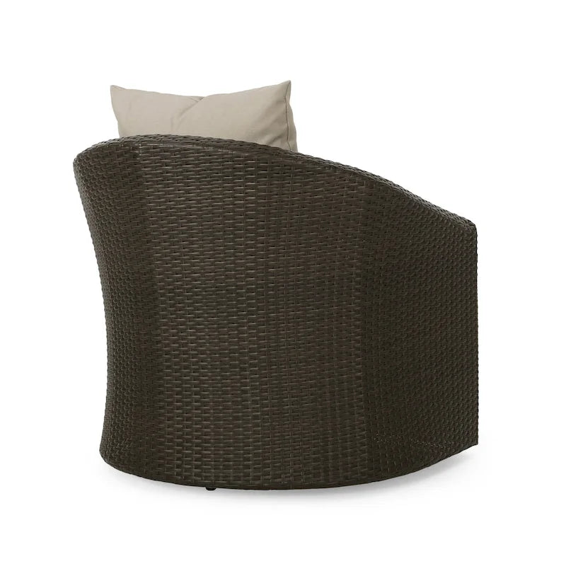 Wicker and Aluminum Swivel Club Chair Brown with Cushion Weather-Resistant