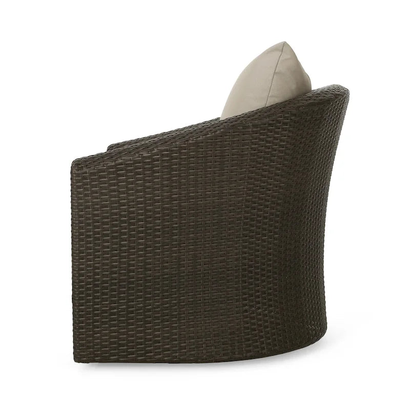 Wicker and Aluminum Swivel Club Chair Brown with Cushion Weather-Resistant