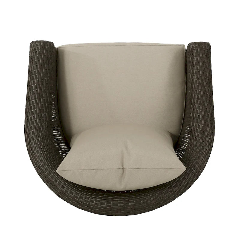 Wicker and Aluminum Swivel Club Chair Brown with Cushion Weather-Resistant