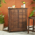 Acacia Wood Outdoor Bar Table Rich Mahogany with Storage and Bottle Holders