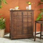 Acacia Wood Outdoor Bar Table Rich Mahogany with Storage and Bottle Holders