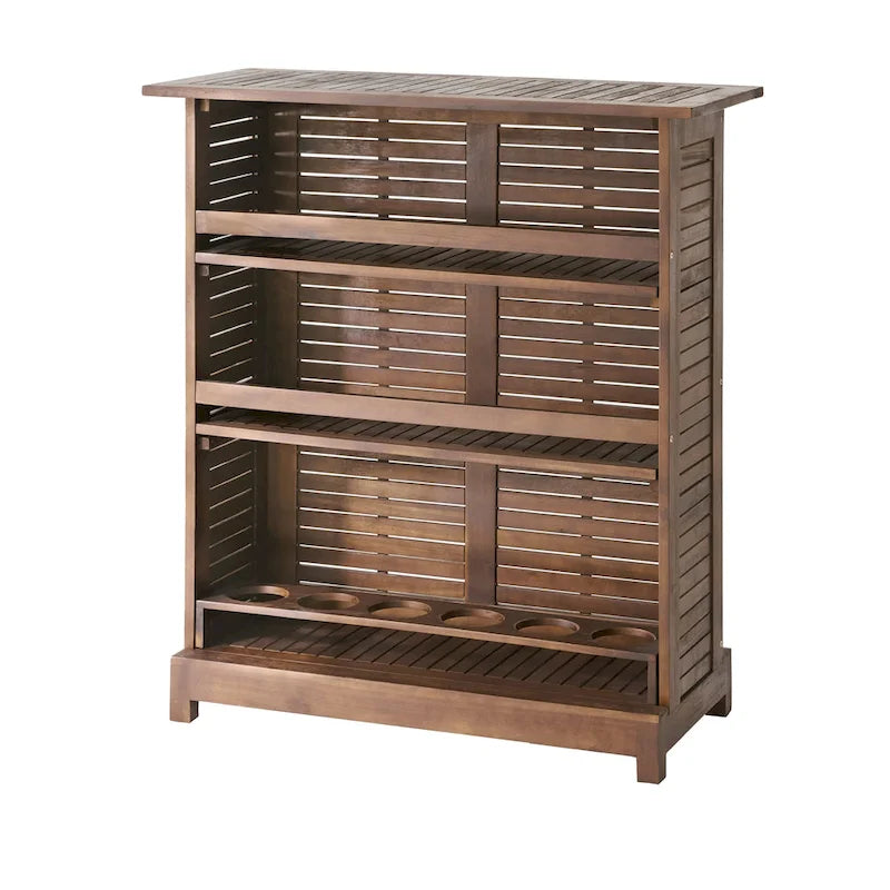 Acacia Wood Outdoor Bar Table Rich Mahogany with Storage and Bottle Holders