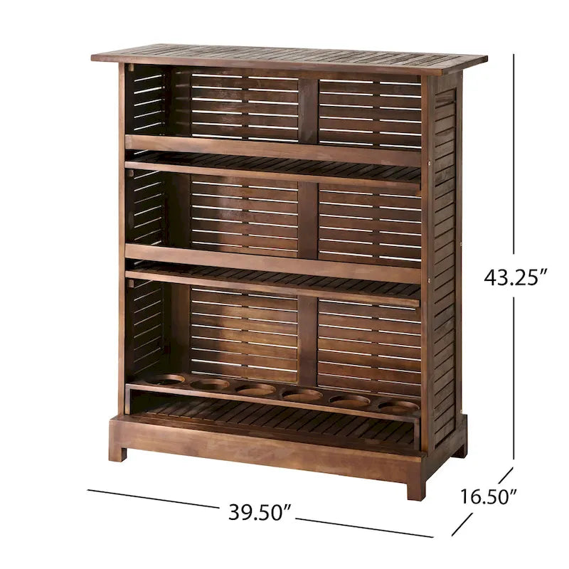 Acacia Wood Outdoor Bar Table Rich Mahogany with Storage and Bottle Holders