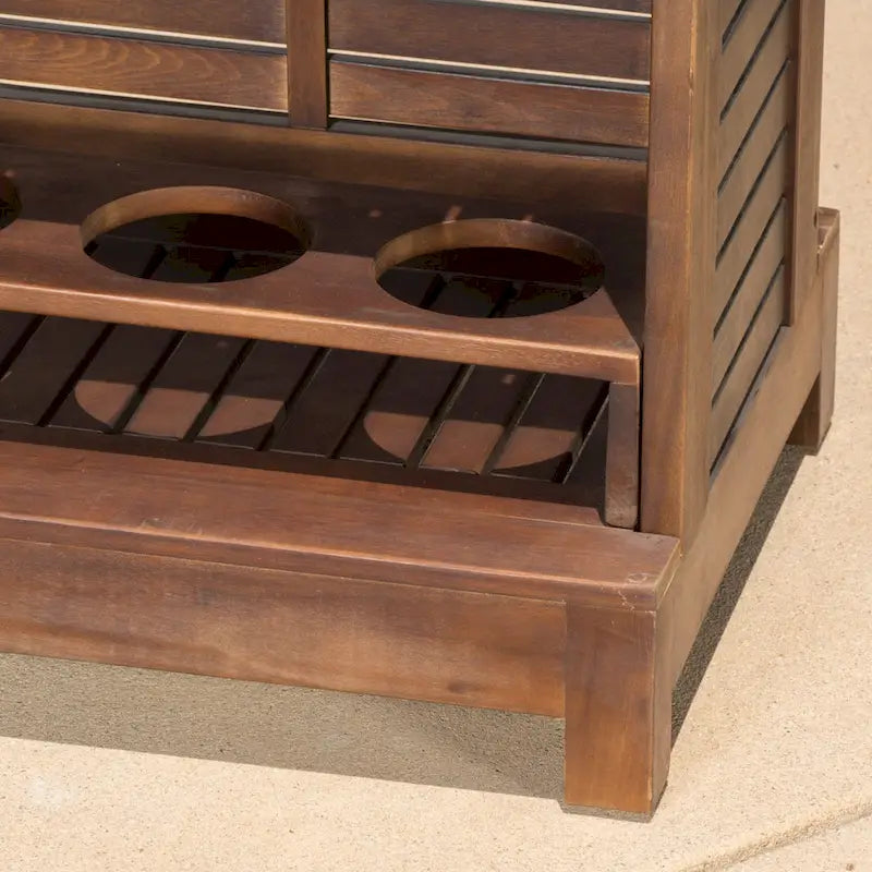 Acacia Wood Outdoor Bar Table Rich Mahogany with Storage and Bottle Holders