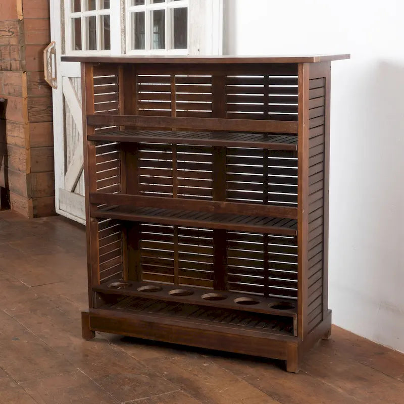 Acacia Wood Outdoor Bar Table Rich Mahogany with Storage and Bottle Holders