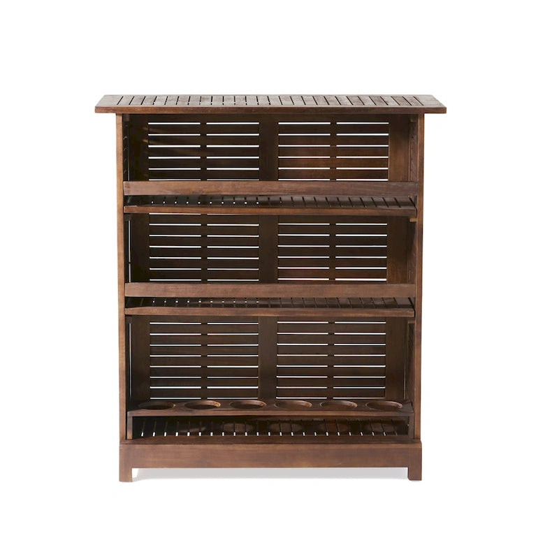 Acacia Wood Outdoor Bar Table Rich Mahogany with Storage and Bottle Holders