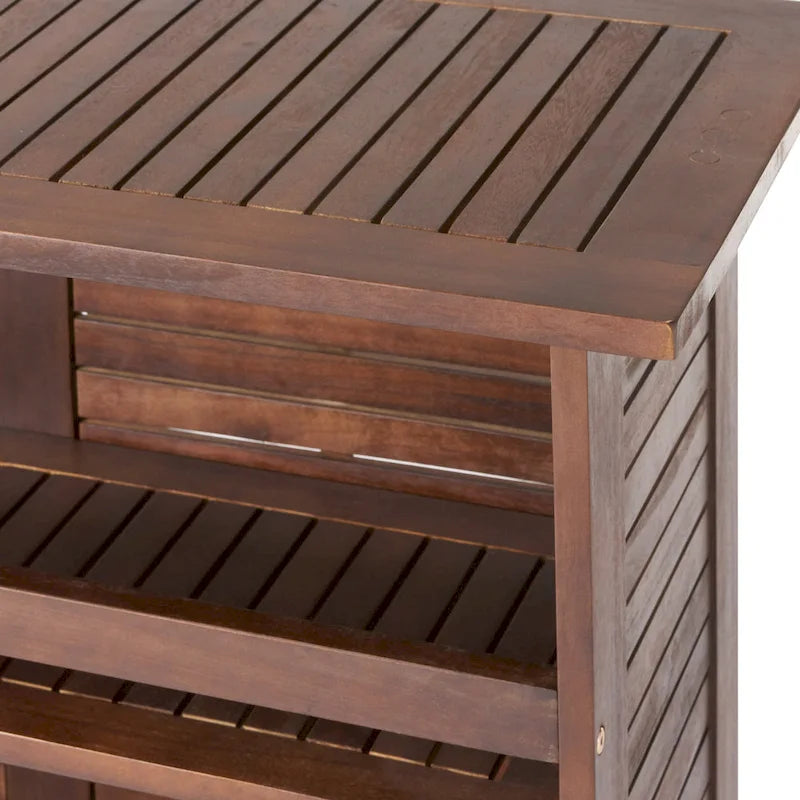 Acacia Wood Outdoor Bar Table Rich Mahogany with Storage and Bottle Holders