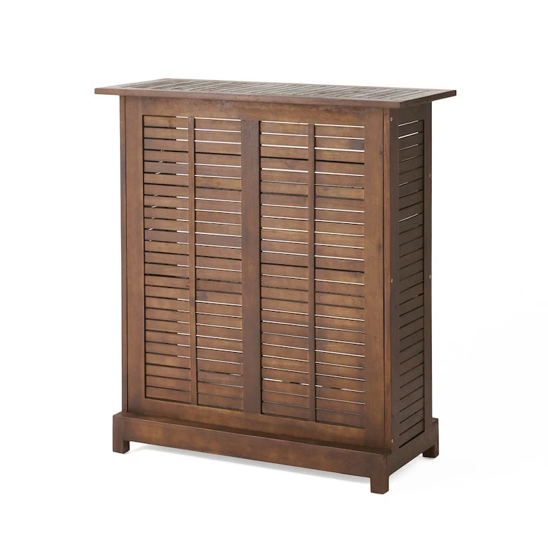 Acacia Wood Outdoor Bar Table Rich Mahogany with Storage and Bottle Holders