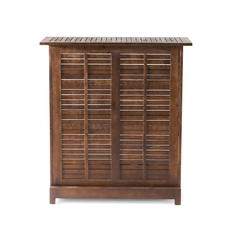 Acacia Wood Outdoor Bar Table Rich Mahogany with Storage and Bottle Holders
