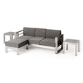 4-Piece Aluminum Sofa Set Silver with Khaki Cushions 1 Sofa 1 Ottoman 2 Tables