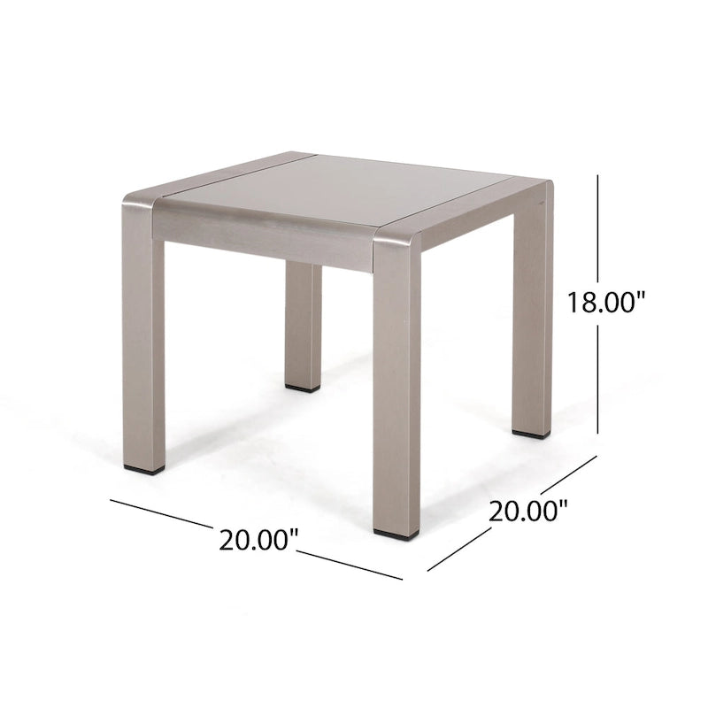 4-Piece Aluminum Sofa Set Silver with Khaki Cushions 1 Sofa 1 Ottoman 2 Tables