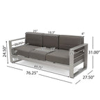 4-Piece Aluminum Sofa Set Silver with Khaki Cushions 1 Sofa 1 Ottoman 2 Tables