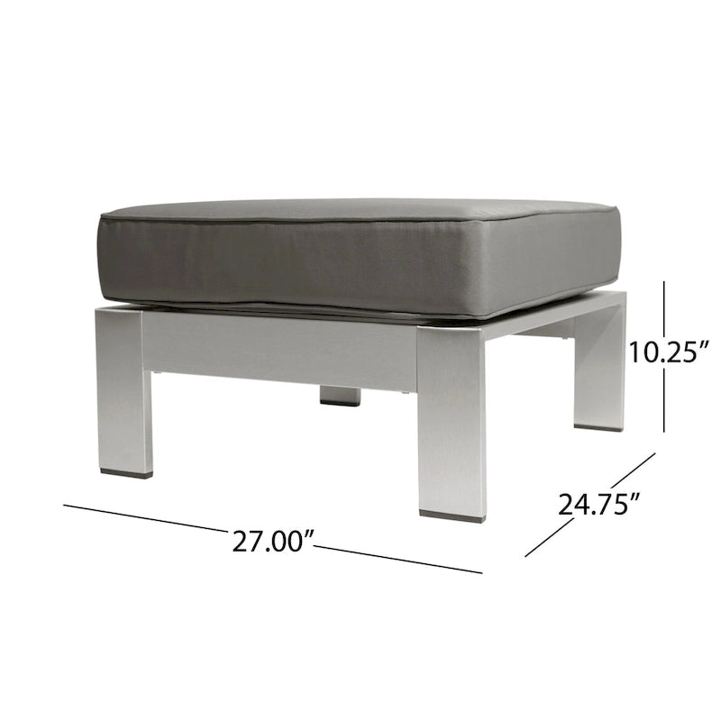 4-Piece Aluminum Sofa Set Silver with Khaki Cushions 1 Sofa 1 Ottoman 2 Tables